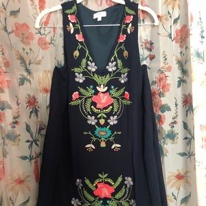 Umgee Navy Blue Embroidered  Sleeveless Dress